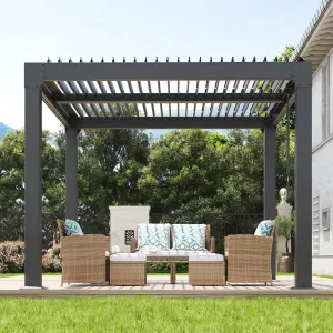 Louvered Pergola 10' x10' , Outdoor Pergola with Adjustable Louvered Roof, Reinforced Aluminum Frame, Integrated Drainage System, Hardtop Gazebo for Patio, Deck, Gray