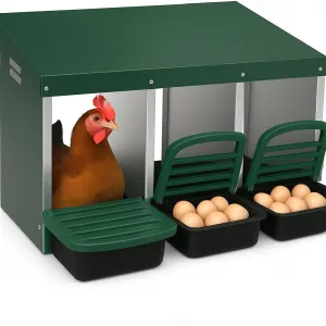 Chicken Nesting Box 3-Compartment Metal Rollout Egg Collection Galvanized Steel Durable Ventilated Easy Setup for Chicken Coop