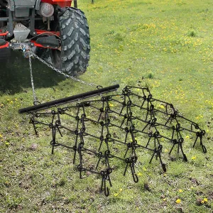 Drag Harrow 4x4 Ft Q235 Steel Mesh 0.5 Inch Thick Tines Adjustable Tow Bar Foldable Heavy Duty for Lawn Tractor ATV UTV Farm Garden