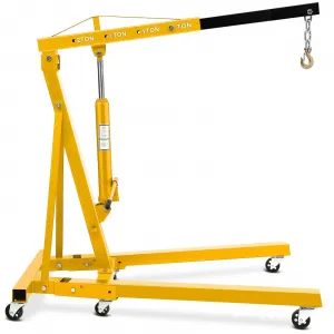 Engine Hoist,2 TON 4000lbs Folding Hydraulic Car Engine Motor Crane Lifter,Cherry Picker with 6 Iron Caster Wheels - Yellow