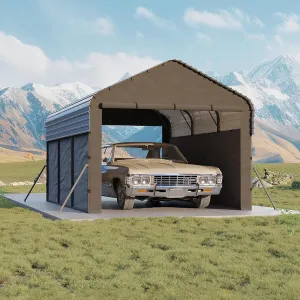 10' X 15' Enclosed Metal Carport, Steel Heavy Duty Carport for All-Weather, Permanent Shelter for Cars, Motorcycles, ATV, or Boats, N.W. 660 Lbs