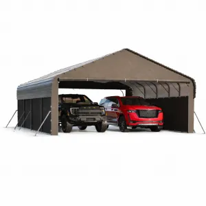 20'x20'x10' Enclosed Metal Carport for 2 Cars, Heavy Duty Steel Frame for All Weather, Permanent Shelter for Boats, Full-Sized Pickup Trucks, and Tractors