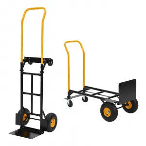 2-in-1 Convertible Hand Truck Dolly, 800 LBS Capacity, Industrial-Grade Wheels, Spray-Finished Metal, Foldable & Compact, 4-Wheel Platform, Warehouse & Garden Use