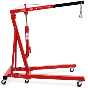 2T Engine Hoist - 4000 lbs Folding Hydraulic Car Engine Crane Lifter, Cherry Picker with 6 Iron Caster Wheels, Red