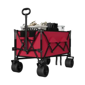 Collapsible Wagon Cart with Wheels - Heavy Duty Steel Frame, All-Terrain Mobility, 600D Oxford Fabric, Foldable Utility Wagon, Beach & Camping Use
