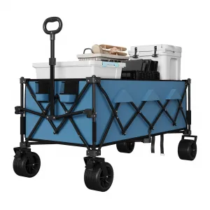 Large 460lbs Wagons Carts Foldable - Heavy Duty All-Terrain Beach Cart with Cup Holders, Utility Folding Cart for Camping, Sand & Outdoor Use