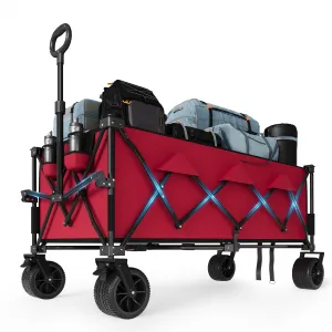 Heavy Duty Foldable Wagon All Terrain Beach Cart with Locking Brakes & Cup Holders Steel Frame & Oxford Fabric Large Capacity for Camping & Outdoor Use
