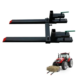 60 Inch Clamp On Pallet Forks 2000Lb Heavy Duty Adjustable Stabilizer Bar Cast Iron Powder Coated Quick Attach Skid Steer Loader Farm Construction
