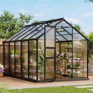 6x10FT Polycarbonate Greenhouse with Roof Vent & Lockable Door, Aluminum Frame, UV-Resistant, Storm-Resistant, Black, for Garden & Patio