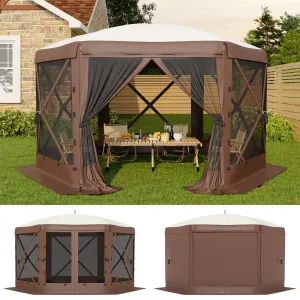 13x13 ft Screen Tent with 6 Wind Panels - Instant Setup Outdoor Canopy, Wind & Rain Resistant Shelter with Full Mesh Walls for Camping, Backyard and Garden,Khaki