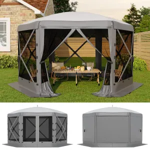 13x13 ft Screen Tent with 6 Wind Panels - Instant Setup Outdoor Canopy, Wind & Rain Resistant Shelter with Full Mesh Walls for Camping, Backyard and Garden,Grey