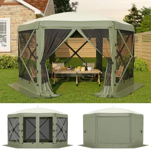 13x13 ft Screen Tent with 6 Wind Panels - Instant Setup Outdoor Canopy, Wind & Rain Resistant Shelter with Full Mesh Walls for Camping, Backyard and Garden,Green