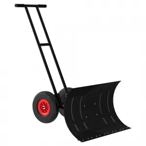40" x 16.5" Snow Pusher with Wheels - Heavy Duty Metal Snow Shovel for Driveway, Adjustable Handle & Angle - Ergonomic Double Rod Design - Efficient Snow Removal for Sidewalks & Decks