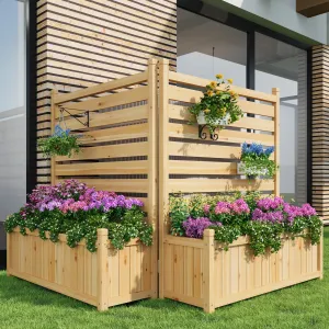 33x40 Inch Outdoor Wood Privacy Fence Panels with Planter Box, Sturdy Freestanding Design, Weather-Resistant, 2-Panel AC Unit Screen for Yard, Patio & Pool
