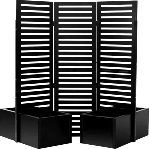 52x70x28 Privacy Screen Metal Garden Fence Panel with Planter Box, 3-Panel Freestanding Divider, Self-Draining Raised Beds, Durable Metal, Outdoor Patio Deck Yard