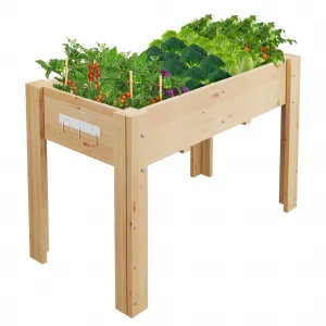 Raised Garden Bed 47x30x23in Solid Fir Wood Elevated Planter with Fabric Liner, Hooks & Legs for Outdoor Vegetable Herb Growing Patio