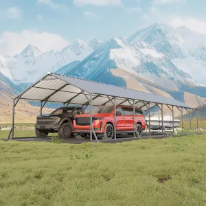 Heavy Duty Metal Carport 20x40x12 ft – Enclosed Steel Outdoor Storage Shelter, Vertical Roof, All-Weather Protection for Multiple Vehicles, Pickup Trucks, Boats, Tractors, Grey