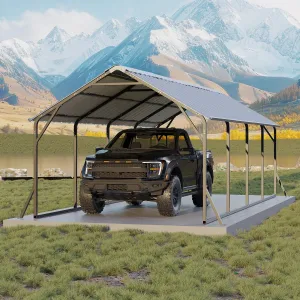 11'x20'x9' Vertical Roof Metal Carport, Heavy Duty Steel Car Ports for All-Weather, for Full-Size Pickup Trucks, Boats, and Tractors