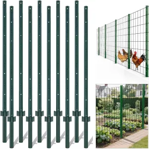 4' No-Dig U-Post - 10-Pack Powder Coated Steel w/Adjustable Tabs & Anchor Plates, Rustproof for Lawn/Garden Fencing