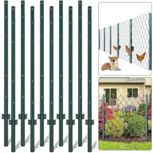 5' Steel U-Post Fence - 10-Pack Rustproof w/Adjustable Tabs for Garden & Lawn Heavy Duty Metal Outdoor Posts