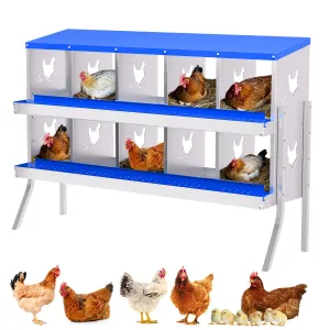 10-Hole Bracket Legs Chicken Nesting Box Galvanized Steel Rustproof Automatic Egg Collection Ventilated Easy Install Wall or Freestanding for Chicken Coop Blue