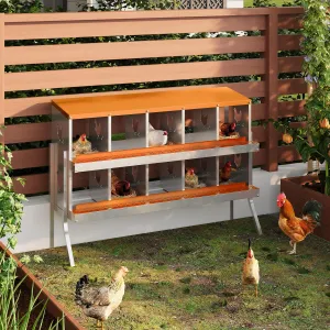 10-Hole Bracket Legs Chicken Nesting Box Galvanized Steel Rustproof Automatic Egg Collection Ventilated Easy Install Wall or Freestanding for Chicken Coop Orange
