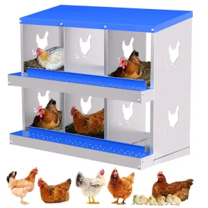 6-Hole Chicken Nesting Box Galvanized Steel Rustproof Automatic Egg Collection Ventilated Easy Install Wall or Freestanding for Chicken Coop Blue