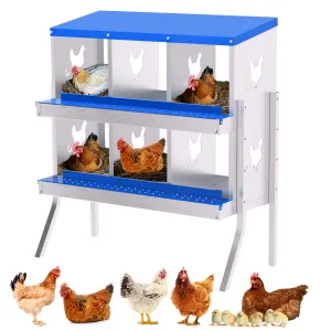 6-Hole Bracket Legs Chicken Nesting Box Galvanized Steel Rustproof Automatic Egg Collection Ventilated Easy Install Wall or Freestanding for Chicken Coop Blue