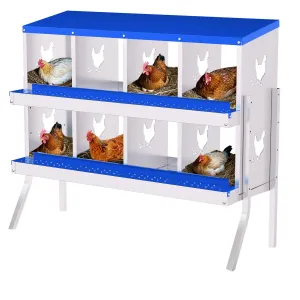 8-Hole Bracket Legs Chicken Nesting Box Galvanized Steel Rustproof Automatic Egg Collection Ventilated Easy Install Wall or Freestanding for Chicken Coop Blue