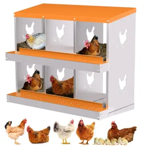 6-Hole Chicken Nesting Box Galvanized Steel Rustproof Automatic Egg Collection Ventilated Easy Install Wall or Freestanding for Chicken Coop Orange