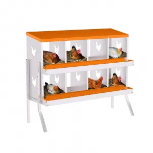 8-Hole Bracket Legs Chicken Nesting Box Galvanized Steel Rustproof Automatic Egg Collection Ventilated Easy Install Wall or Freestanding for Chicken Coop Orange