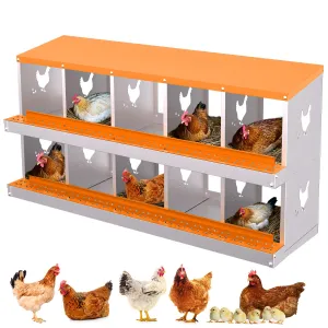 10-Hole Chicken Nesting Box Galvanized Steel Rustproof Automatic Egg Collection Ventilated Easy Install Wall or Freestanding for Chicken Coop Orange