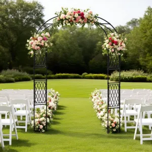 Metal Garden Arbor, 86.6" x 59" Arch Trellis for Climbing Plants, Weather-Resistant Decorative Wedding Archway, Sturdy Iron Frame, Outdoor Black Garden Arch for Patio, Lawn, Pathway, Event Party Back