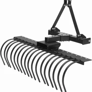 50" Landscape Rake 3-Point Hitch CAT-0 CAT-1 Tractor 360° Rotation Replaceable Spring Steel Tines Quick Mount Carbon Steel Frame for Brush Clearing