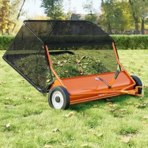52" Tow-Behind Lawn Sweeper 26 Cu. Ft Hopper Adjustable Brush Height Dump from Seat Handle Universal Hitch Leaf & Grass Catcher