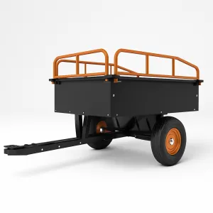 Heavy Duty ATV Trailer Steel Dump Cart 750 LBS Load 15 Cu Ft Volume Reinforced Steel Removable Sides 16" Air Tires Garden Utility