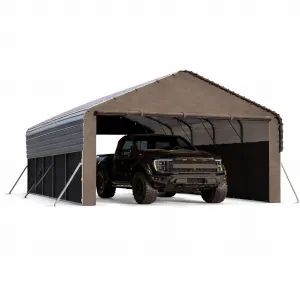 12'X24'X9' Enclosed Oversized Metal Carport, Steel Heavy Duty Carport for All-Weather, Permanent Shelter for Full-Size Pickup Trucks, Boats, and Tractors