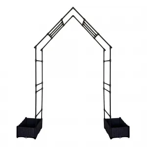 Weather-Resistant Metal Garden Arbor Trellis with Dual Planter Boxes – 94" Decorative Outdoor Archway for Climbing Plants, Lawn, Backyard, Patio – Sturdy Frame, Easy Assembly – Color: Black