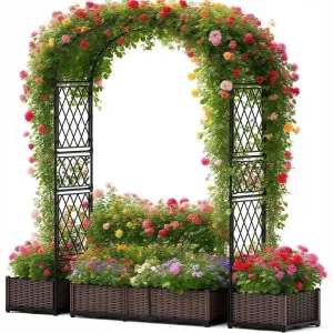78.7" Garden Arbor with 2 Planter Boxes, PE Coated Metal Garden Arch Trellis for Climbing Plants, Decorative Archway Wedding Arch Frame, Weather-Resistant Arbor Trellis for Lawn Backyard Yard