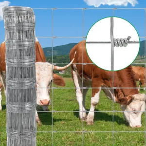 Cattle Farm Fence 4x164ft Galvanized 12-Gauge Wire Durable Woven Hinge Knot Multi-Animal Livestock Fence Farm & Field Use