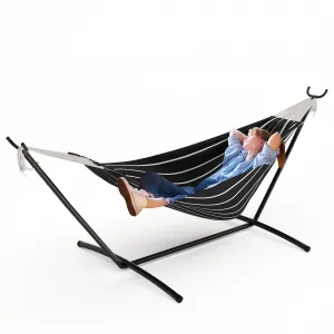Chasm 450 Lbs Double Hammock with Space-Saving Collapsible Steel Stand for 2 Person - Heavy Duty Portable Indoor Outdoor Hammock, Carry Bag Included - Ideal for Garden, Camping, Beach