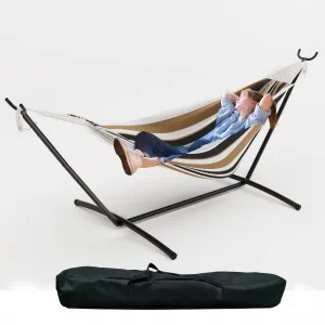 Double Hammock with Space-Saving Steel Stand for 2 Person - Heavy Duty Portable Indoor Outdoor Hammock with Carry Bag - Great for Garden, Camping, Beach
