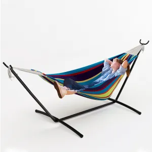 450 Lbs Tropical Double Hammock with Space-Saving Collapsible Steel Stand for 2 Person - Heavy Duty Portable Indoor Outdoor Hammock with Carry Bag - Great for Garden, Beach, Camping