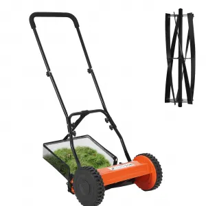 14" Manual Reel Mower 5-Blade Precision Cut Adjustable Height Steel Blades Grass Catcher Quiet Eco-Friendly Small Lawns
