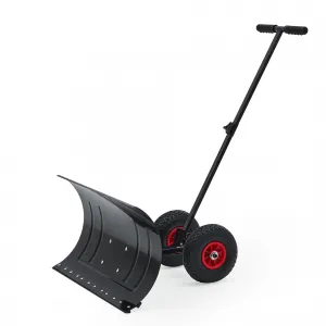 Snow Shovel with Wheels 29" Wide Adjustable Single Blade & Handle Metal Blade Inflatable Wheels Easy Install for Driveway & Sidewalk