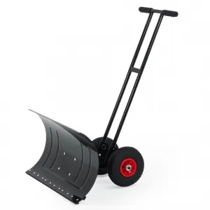 Snow Shovel Pusher 39" Wide with Adjustable Angle & Height Dual Rod Handle, Ergonomic Double-Rod Metal Frame, Anti-Slip Wheels for Driveways and Sidewalks
