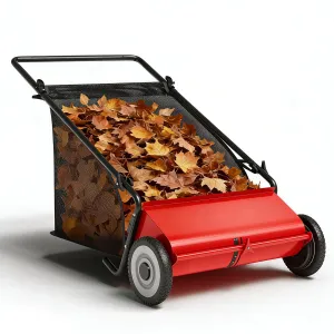 26" Push Lawn Sweeper, 7 Cu. Ft Leaf & Grass Collector, 4 High-Speed Brushes, Adjustable Height, Heavy-Duty Steel Frame Yard Sweeper