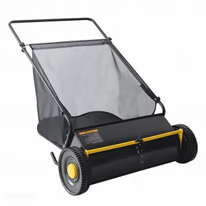 26" Push Lawn Sweeper, 7 Cu. Ft. Leaf & Grass Collector with 4 Brushes, Adjustable Height Yard Sweeper, Heavy-Duty Steel Frame, Manual Lawn Cleaner