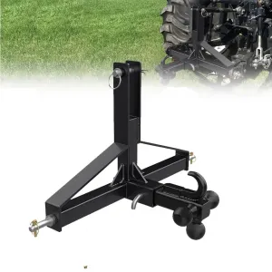 3 Point Trailer Hitch for Tractor with 2" Receiver & Ball Hook - Heavy Duty Steel, Quick Hitch, 10,000 Lbs Capacity, Category 1 Compatible, Industrial Use