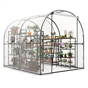 Large Walk-in Greenhouse Tunnel with Galvanized Steel Frame, Zipper Doors, White PE Cover, Portable Outdoor Plant Shelter